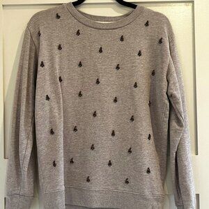 J Crew Jeweled Crew Neck Sweatshirt in Grey Size Small